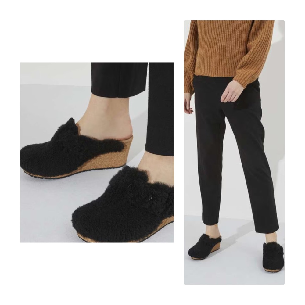Birkenstock X PAPILLIO Fanny Teddy Clog Black Size 10 NEW